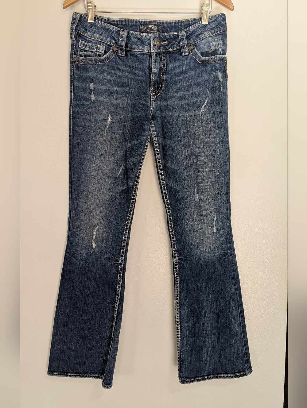 Silver‎ Jeans Co. Suki Mid Rise Bootcut Sequined Flap Pocket Jeans Size 31